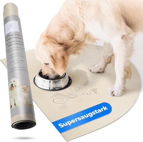 XCRPRT Napfunterlage Hund Katzen, 40x50 cm wasserdichte Haustier Futtermatten rutschfeste Katzennapf Unterlage,Futterunterlage Hundenapf,rutschfeste Unterlage,Kunstleder(Beige) von XCRPRT