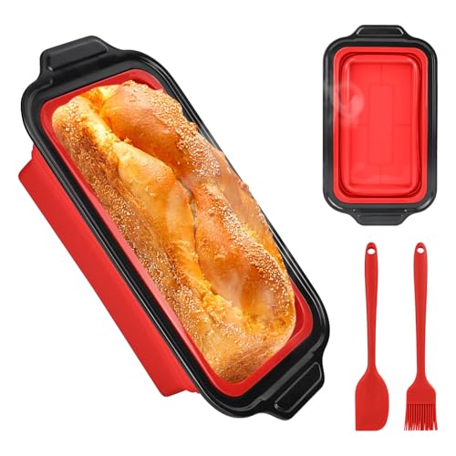 XCRPRT Silikon Brotbackform, Brot backen Form,31x17.2x7cm Silikon Backformen mit Teigschaber und Ölpinsel, Antihaftende silikon Backform für Kuchen und Brote(Rot) von XCRPRT