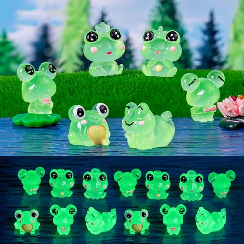 XCSJ 18 pcs Miniatur-Froschfiguren niedliche Mini-Frosch Miniatur Leuchtende Frosch Gartenstatuen Mini Gartendeko aus Harz Leuchtende Garten Dekoration für Landschaft, Topfpflanzen, Moos Rasen von XCSJ