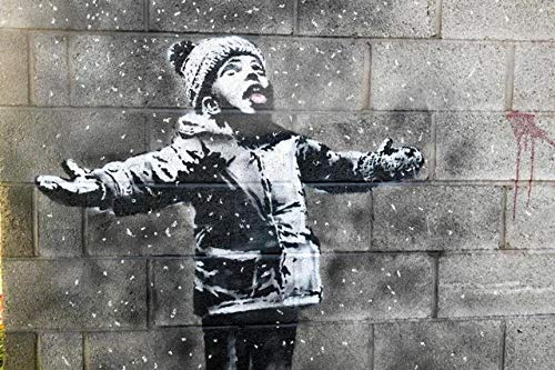 Leinwanddrucke Wanddekoration,Banksy Replik Graffiti Street Art Schnee Junge Abstrakte Poster Leinwand Malerei Poster Und Drucke Wand Kunst Bilder Für Wohnzimmer Home Decor, 70X100Cm Kein Rahmen von XCSLH