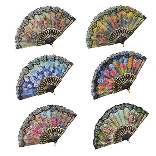 XCSSKG Spanisch, Blumenmuster, Zusammenklappbar Hand Fan Größe 22,9 cm 10 Stück zufällige Farbe von XCSSKG