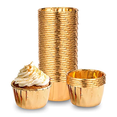 50 Cupcakes FöRmchen Cupcakes Deko Gold Cupcakes Deko Hochzeit AntiöL Und Anti Stick Nicht Leicht Verformbar Hohe TemperaturbestäNdigkeit Einfach zu Bedienen Kann Direkt in Den Ofen Geschoben Werden von XCVCVB