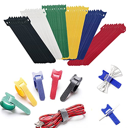 Bunt Wiederverwendbare Kabel Klettband mit Nylon Klett Kabelbinder universell einsetzbar kabelbinder Klettverschluss Selbstklebend Kabelbinder Wiederverschließbar Kabelklett für Hause und Büro60 Stück von XCVCVB