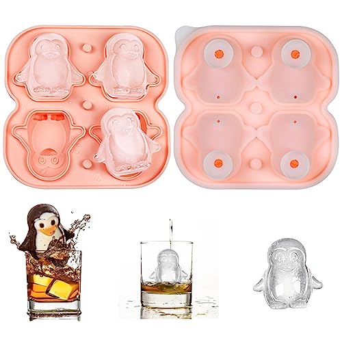 Eiswürfelform Silikon 4 Fächer Eiswürfel Form Pinguin-Form Eiswürfel Silikon Stieleisformen Klein Eis Form mit Deckel Eiswürfelform für Cocktail Whisky Zurück mit Wasserinjektionstrichter von XCVCVB
