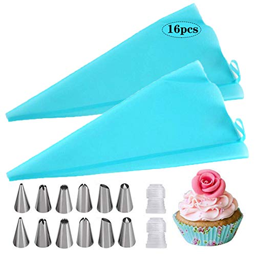 Spritztüllen Set Mit Silikon Spritzbeutel - 16-Teiliges Wiederverwendbares Kuchen Dekorieren Set Mit Kupplungen für Backen (Silikon) von XCVCVB