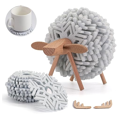 Untersetzer Schaf Coasters Schneeflocken Tisch Untersetzer-Set Filz Untersetzer Grau Getränke Untersetzer für Getränke Bar Tassen Glas-Tischuntersetzer Kreative Desktop-Dekoration von XCVCVB