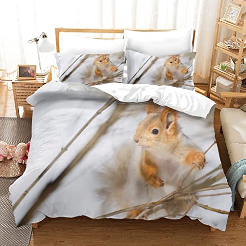 Bettwäsche 135x200 cm Eichhörnchen, Weiche Mikrofaser 3D Muster Bettbezug Schön für Kinder, mit Bettbezüge + 2 Kissenbezug 80x80 cm von XCWDC