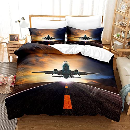 Bettwäsche 135x200 cm Flugzeug, Weiche Mikrofaser 3D Muster Bettbezug Modern für Kinder, mit Bettbezüge + 2 Kissenbezug 80x80 cm mit Reißverschluss von XCWDC