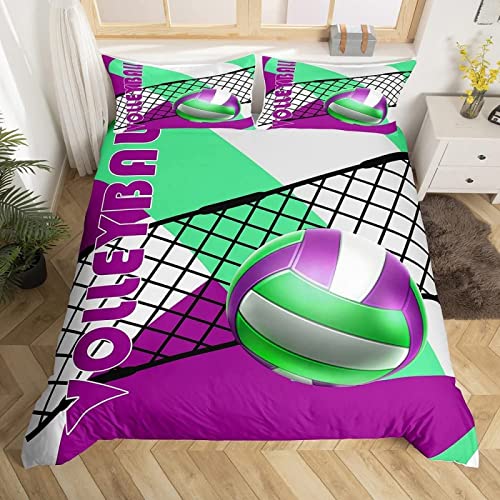 Bettwäsche 135x200 cm Volleyball lila, Weiche 110GSM Mikrofaser 3D Muster Bettbezug Set, mit Bettbezüge + 2 Kissenbezug 80x80 cm mit Reißverschluss von XCWDC