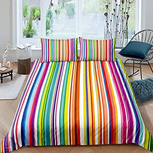 Bettwäsche 155x200 Bunte Streifen, Weiche Kuschelig 90gsm Mikrofaser Muster Bettbezug Set für Schlafzimmer - Bettbezüge Mit 2 Kissenbezug 80x80 cm mit Reißverschluss von XCWDC