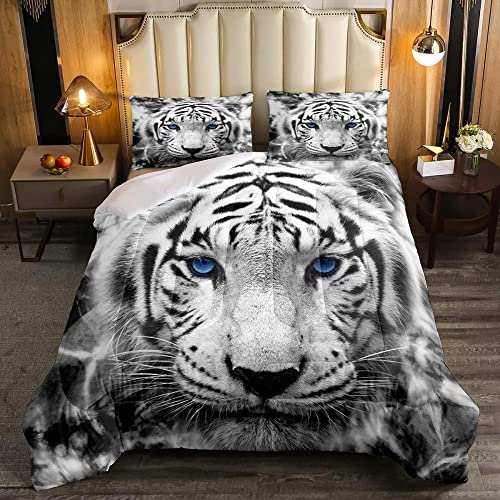 Bettwäsche 155x200 Tigermuster, Weiche Kuschelig 90gsm Mikrofaser Muster Bettbezug Set für Schlafzimmer - Bettbezüge Mit 2 Kissenbezug 80x80 cm mit Reißverschluss von XCWDC