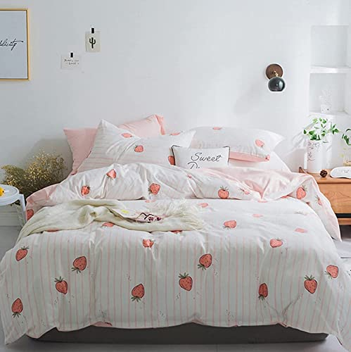 Bettwäsche 200x200 cm Erdbeere, Weiche 110GSM Mikrofaser 3D Muster Bettbezug Set, mit Bettbezüge + 2 Kissenbezug 80x80 cm mit Reißverschluss von XCWDC