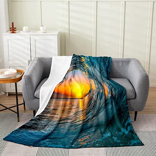 Kuscheldecke 130x150 Wellen, Flanell Fleecedecke 3D Sonnenuntergang Meereslandschaft Weiche und Warme Decke, als Sofadecke Wohndecke Tagesdecke Wolldecken, für Kinder Erwachsene von Bedsure