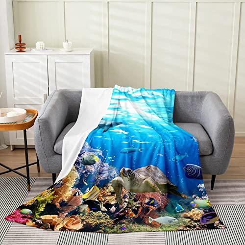 Kuscheldecke 150x200 Meeresschildkröte, Flanell Fleecedecke 3D Maritimes Thema Weiche und Warme Decke, als Sofadecke Wohndecke Tagesdecke Wolldecken, für Kinder Erwachsene von XCWDC