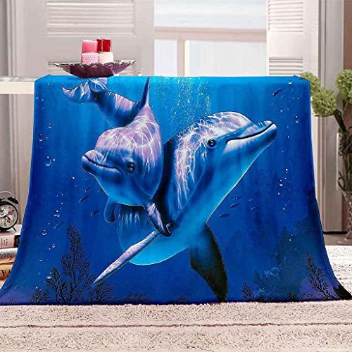 Kuscheldecke 80x150 Delfin, Flanell Fleecedecke 3D Blaues Meer Weiche und Warme Decke, als Sofadecke Wohndecke Tagesdecke Wolldecken, für Kinder Erwachsene von XCWDC