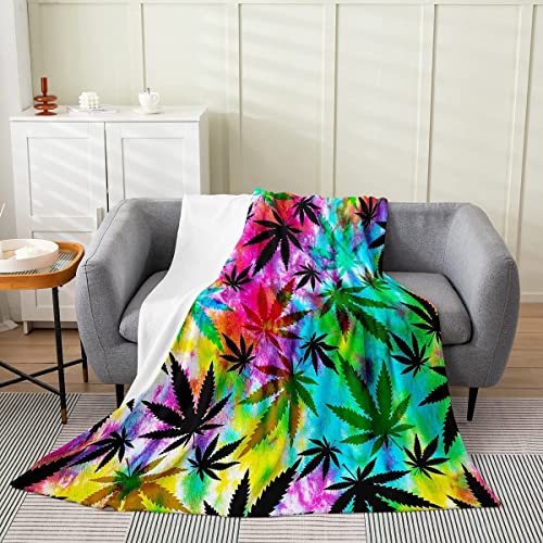 Kuscheldecke 80x150 Marihuana-Blatt, Flanell Fleecedecke 3D Krawattenfarbe Weiche und Warme Decke, als Sofadecke Wohndecke Tagesdecke Wolldecken, für Kinder Erwachsene von XCWDC