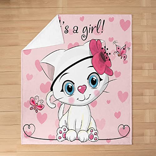 Kuscheldecke 80x150 Süße Katze, Flanell Fleecedecke 3D Mädchen Weiche und Warme Decke, als Sofadecke Wohndecke Tagesdecke Wolldecken, für Kinder Erwachsene von XCWDC