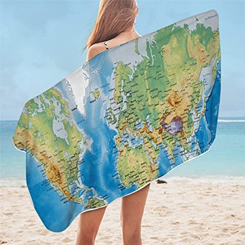 Mikrofaser Strandtuch Weltkarte Groß 100x200 cm, 3D Badetuch Modern Weiches Leicht Handtuch Schnelltrocknend Sandfreies Strandhandtuch für Erwachsene Kinder von XCWDC