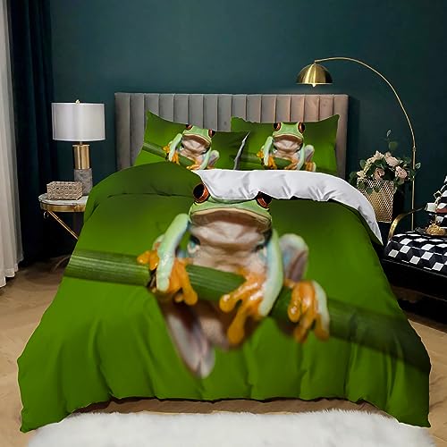 XCWYF Bettwäsche 135x200 cm rotäugiger Frosch 3 teilig bettwäsche Set Microfaser Bettbezug Bed Cover und 2 Kissenbezug 80x80 cm mit Reißverschluss von XCWYF