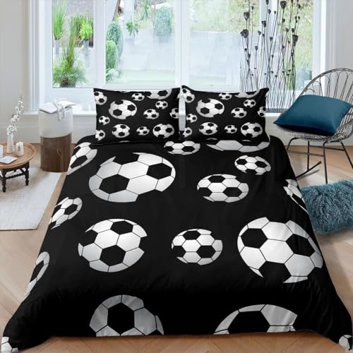 XCWYF Bettwäsche 155x220 cm Schwarz-Weiß-Fußball Weiche Angenehme Mikrofaser Bettbezüge Deckenbezug mit Reißverschluss und 2 Kissenbezüge 80x80cm von XCWYF