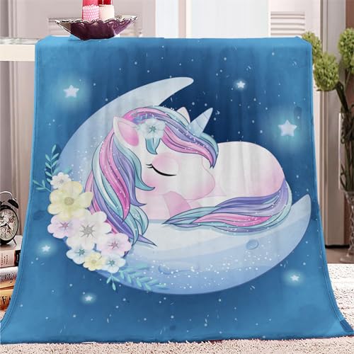 XCWYF Kuscheldecke Flauschige Cartoon-Einhorn 130x150cm Wohndecke extra weich warm Flanell Fleecedecke, Falten beständig Anti-verfärben als Sofadecke oder Bettüberwurf von XCWYF