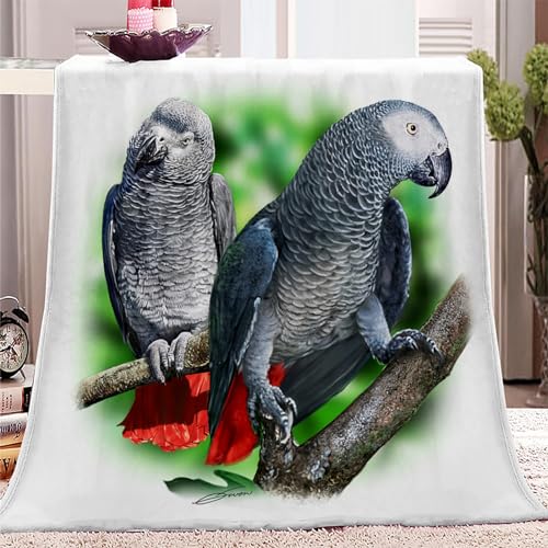 XCWYF Kuscheldecke Grauer Papageienvogel Warm Sherpa Sofaüberwurf Decke, Dicke Sofadecke Couchdecke, Flauschige Wohndecke für Couch 150x200cm von XCWYF