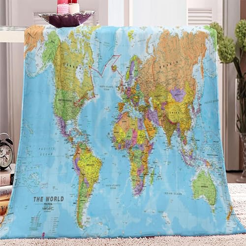 XCWYF Kuscheldecke Weltkarte Flauschig Fleecedecke Wolldecke Sofa überwurfdecke für Zimmer deko, Geschenke für Frauen Erwachsene Kinder 180x200cm von XCWYF