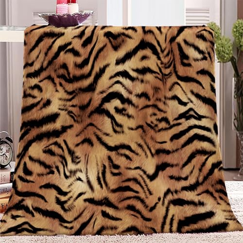 XCWYF Kuscheldecke braunes Tigermuster Decke Wohndecke Tagesdecke Sofadecke Fleecedecke Mikrofaser Flauschig Weiche Warm Couchdecke 180x220cm von XCWYF