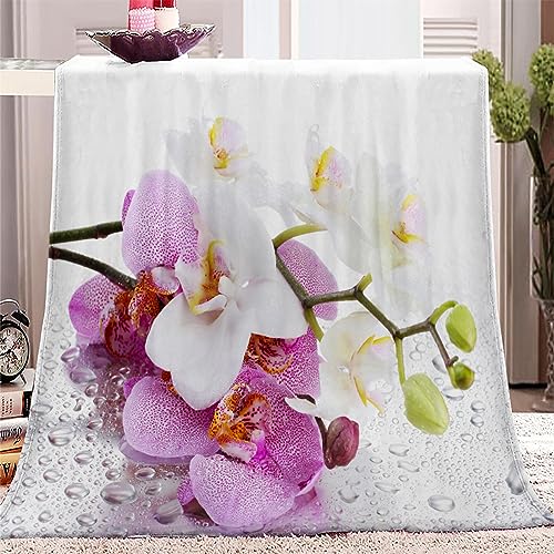 XCWYF Kuscheldecke lila Orchidee 180x220cm Decke Wohndecke Tagesdecke Sofadecke Fleecedecke Mikrofaser Flauschig Weiche Warm Couchdecke von XCWYF