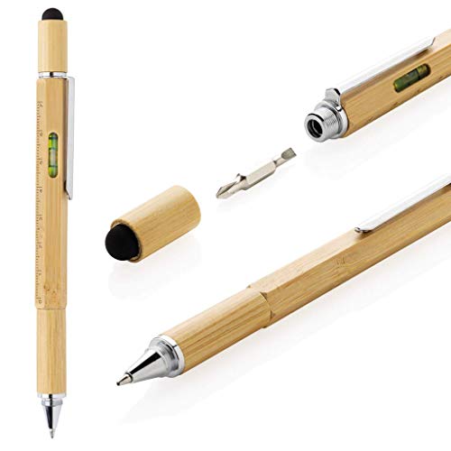 XD Collection Bambus 5-in-1 Multifunktions Werkzeug Kugelschreiber Stift - Nachhaltiges Öko Holz Gadget, Geschenk für Männer und Frauen von XD Collection