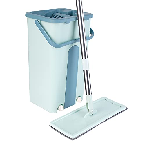 Bodenwischer,Nass- & Trockenmopps,Multifunktionales Reinigungsset,Mop Set Inklusive 1-Edelstahl-Moppstange,1-Entwässerungseimer,2-Wiederverwendbare Moppköpfe (grün) von XDAILUYYDS