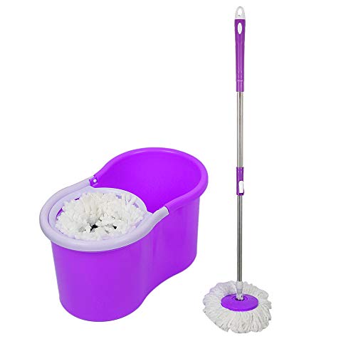 Bodenwischer,Wischmopp Set mit Eimer, Inklusive 1-Edelstahl-Moppstange, 1-Entwässerungseimer und 2-Wiederverwendbare Moppköpfe (lila) von XDAILUYYDS