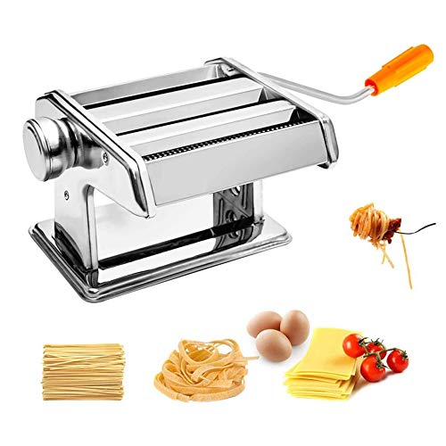 Manuelle Nudelmaschine Pasta Maker, Manuelle Manuell Edelstahl Pasta Walze Maschine mit Klemme Dicke Einstellbar Nudeln Maker (A) von XDAILUYYDS