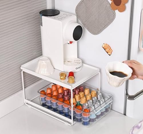 Multifunktionaler Kaffeekapselhalter,Kaffeekapsel-Aufbewahrungsbox und Kaffee-Sockel 2 in 1,Schubladen für Kaffeekapseln,Schubladenbox zur Aufbewahrung von Kaffeekapseln (34.5 * 21.6 * 21cm/Weiß) von XDAILUYYDS