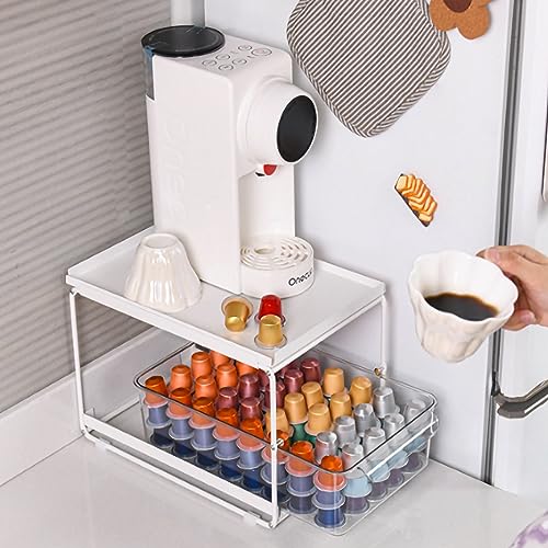 Schubladen für Kaffeekapseln, Kapselhalter Kapselschublade zur Aufbewahrung, Kaffeekapselhalter Schubladenbox zur Aufbewahrung für Nespresso Kapsel (34.5 * 21.6 * 21cm/weiß/Abnehmbar) von XDAILUYYDS