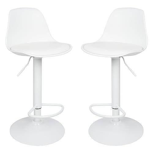 XDAILUYYDS Barhocker 2er Set,Barhocker mit Lehne,Barhocker Höhenverstellbar,Gepolsterter Drehhocker,Kunstleder Barstuhl,Verstellbarer 360°-Drehstuhl. (B-weiß-2pcs) von XDAILUYYDS