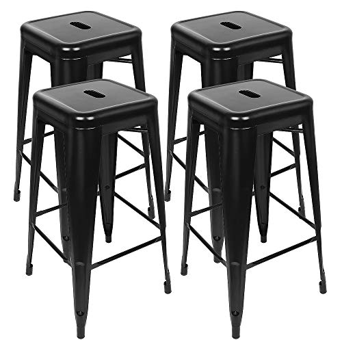 XDAILUYYDS Barhocker 4er Set, Metall-Barhocker Stapelbar Barstühle, Moderne Vintage Industrial Metallstühle Küchenstühle, Hochstuhls (C-4pcs/schwarz) von XDAILUYYDS