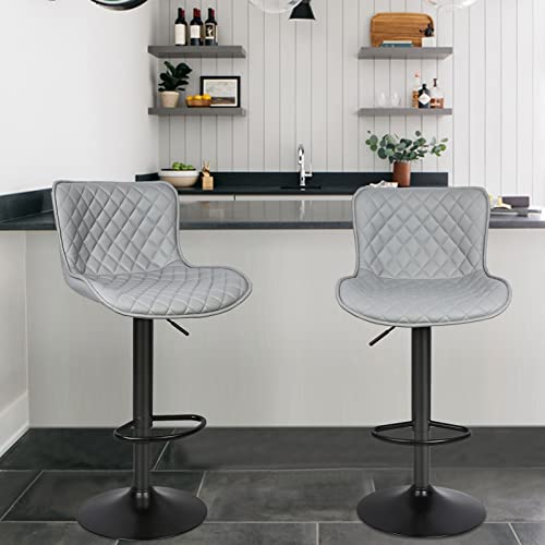 XDAILUYYDS Barhocker PU 2er Set, Höhenverstellbare Barstühle, 360° Drehstuhl, Küchenstühle mit Rückenlehne und Fußstütze, Esstisch Stuhl-Geeignet für Lobby, Tresen. (PU/Hellgrau-A) von XDAILUYYDS