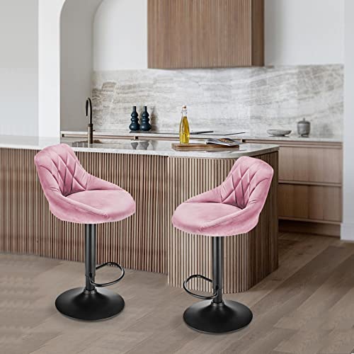 XDAILUYYDS Barhocker Samt 2er Set, Höhenverstellbare Barstühle, 360° Drehstuhl, Küchenstühle mit Rückenlehne und Fußstütze, Esstisch Stuhl-Geeignet für Lobby, Tresen. (Rosa) von XDAILUYYDS