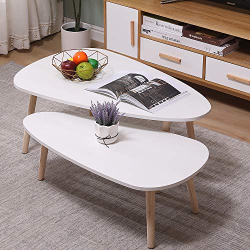 XDAILUYYDS Beistelltisch-Set, Couchtisch Klein, 2 Moderne Sofatische, Skandinavischer Stil, Couchtische mit Beinen aus Massivholz, Tischkombination fürs Wohnzimmer, Büro, Balkon (Zwei ganz weiß) von XDAILUYYDS