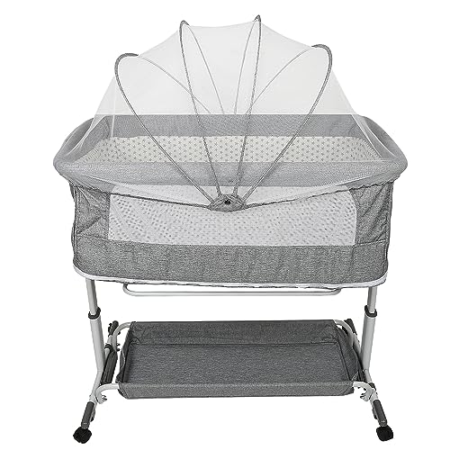 XDAILUYYDS Kinderbett mit Moskitonetz, Kinderreisebett mit Rollen, Babybetten Stubenwagen, Babywiege, Beistellbett, Baby Wippe, Tragbares Bett für Säuglinge Neugeborene (113 * 66 * 84cm) von XDAILUYYDS