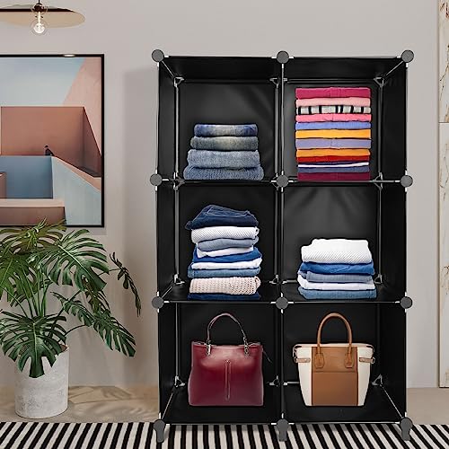 XDAILUYYDS Kleiderschränke, Würfel Schrank aus Kunststoff mit Hängender Stange, Tragbarer Regalsystem, Würfel Schrank aus Kunststoff, DIY-Regalsystem Kleiderschrank. (35 * 35 * 35cmX6/Schwarz) von XDAILUYYDS