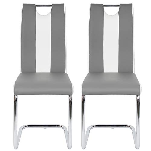 XDAILUYYDS Stuhl Schwingstuhl Küchenstuhl 2er Set Esszimmerstuhl mit Metall-Gestell & Bezug aus Kunstleder (Haupt grau und sekundär weiß) von XDAILUYYDS