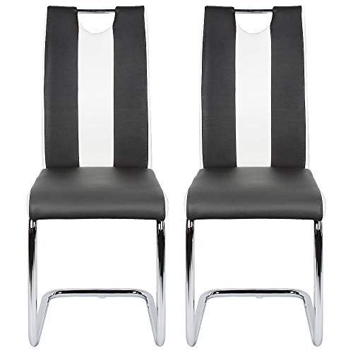 XDAILUYYDS Stuhl Schwingstuhl Küchenstuhl 2er Set Esszimmerstuhl mit Metall-Gestell & Bezug aus Kunstleder (Haupt schwarz und sekundär weiß) von XDAILUYYDS
