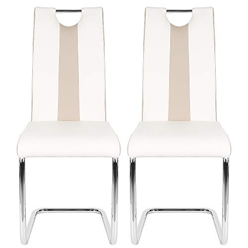XDAILUYYDS Stuhl Schwingstuhl Küchenstuhl 2er Set Esszimmerstuhl mit Metall-Gestell & Bezug aus Kunstleder (Weiß) von XDAILUYYDS