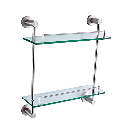 Doppelstöckiges Badezimmerregal aus Glas, Wandregal aus Edelstahl 304, 39,5 x 13 x 42 cm, Doppelstöckiges Badezimmerregal aus Glas, Wandregal aus Edelstahl 304, 39,5 x 13 x 42 cm, von XDAWQP