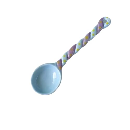 Esslöffel, 2 Stück, bunte kleine Keramiklöffel mit gedrehtem Design, kurzer Griff, kleine Keramiklöffel für Dessert oder Suppe, süßer Servierlöffel, Servierlöffel,Blue von XDAWQP