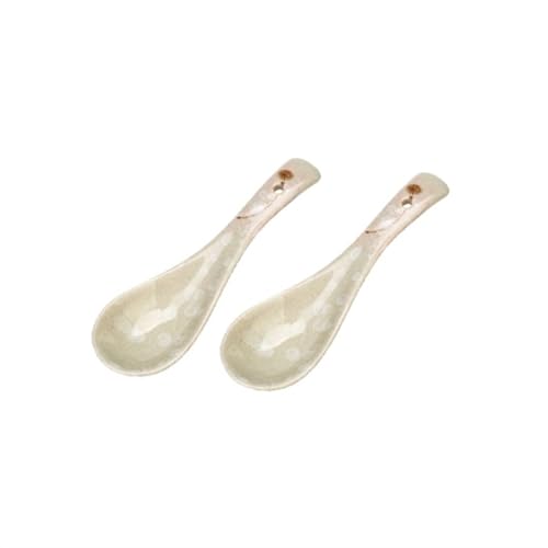 Esslöffel Keramiklöffel Haushaltssuppenlöffel Japanischer Löffel Geschirr Asiatischer Reislöffel Kleiner Löffel, 2er-Set Servierlöffel von XDAWQP