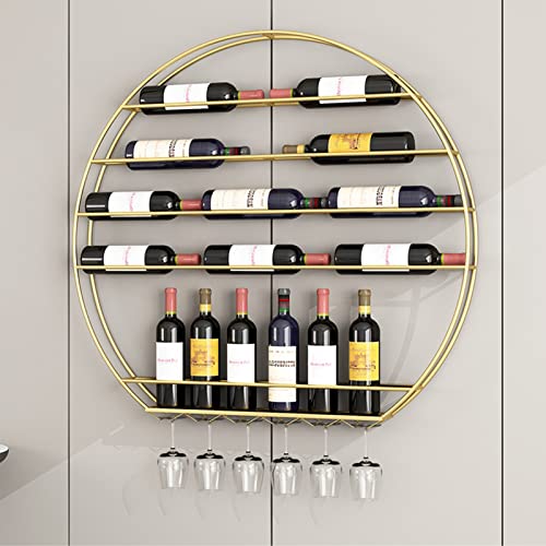 Goldenes Weinregal Zur Wandmontage | Runder Hängender Weinglashalter Für Die Bar | Regal Zur Aufbewahrung Von Weinflaschen Und Stielgläsern | Schwebende Organizer-Regale Für Die Küche, 75 Cm × 80 Cm von XDAWQP