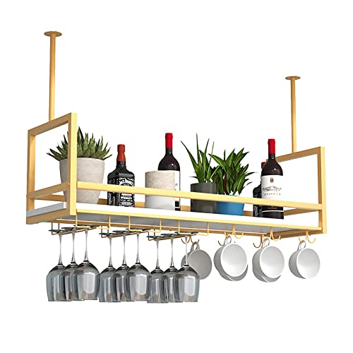 Weinglasregal Aus Metall Für Die Decke, Schwebendes Regal Mit Geländer Und Hängendem Glashalter, Präsentationsständer Für Geschirr Und Flaschen Für Die Hausbar, Café/Gold/100 X 30 X 60 cm (Gold 120 X von XDAWQP
